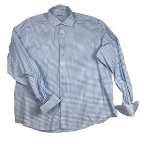 Thomas Mason Bespoke Men's Blue Gingham Check Dress Shirt LS Cotton 29" Chest